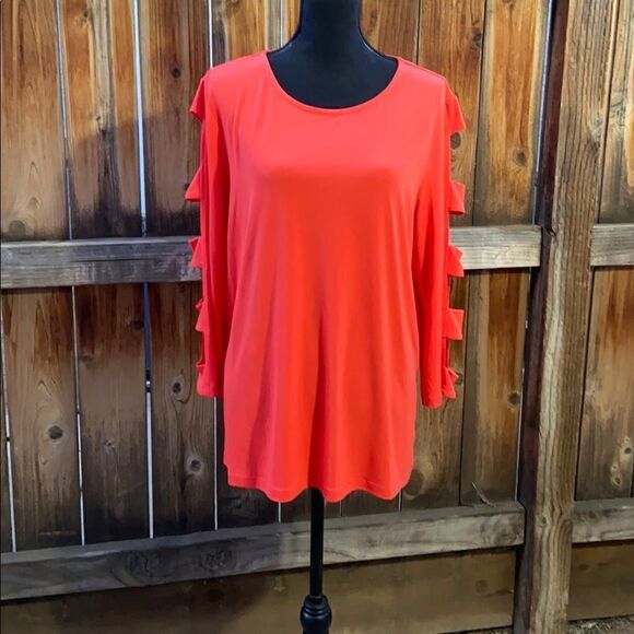 Peck & Peck top career slinky cold shoulder orange salmon Sz Xl FIRM on PRICE - Picture 1 of 4